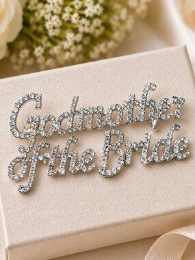 Bridal Party Brooch Pins (Godmother of the Bride (Silver))